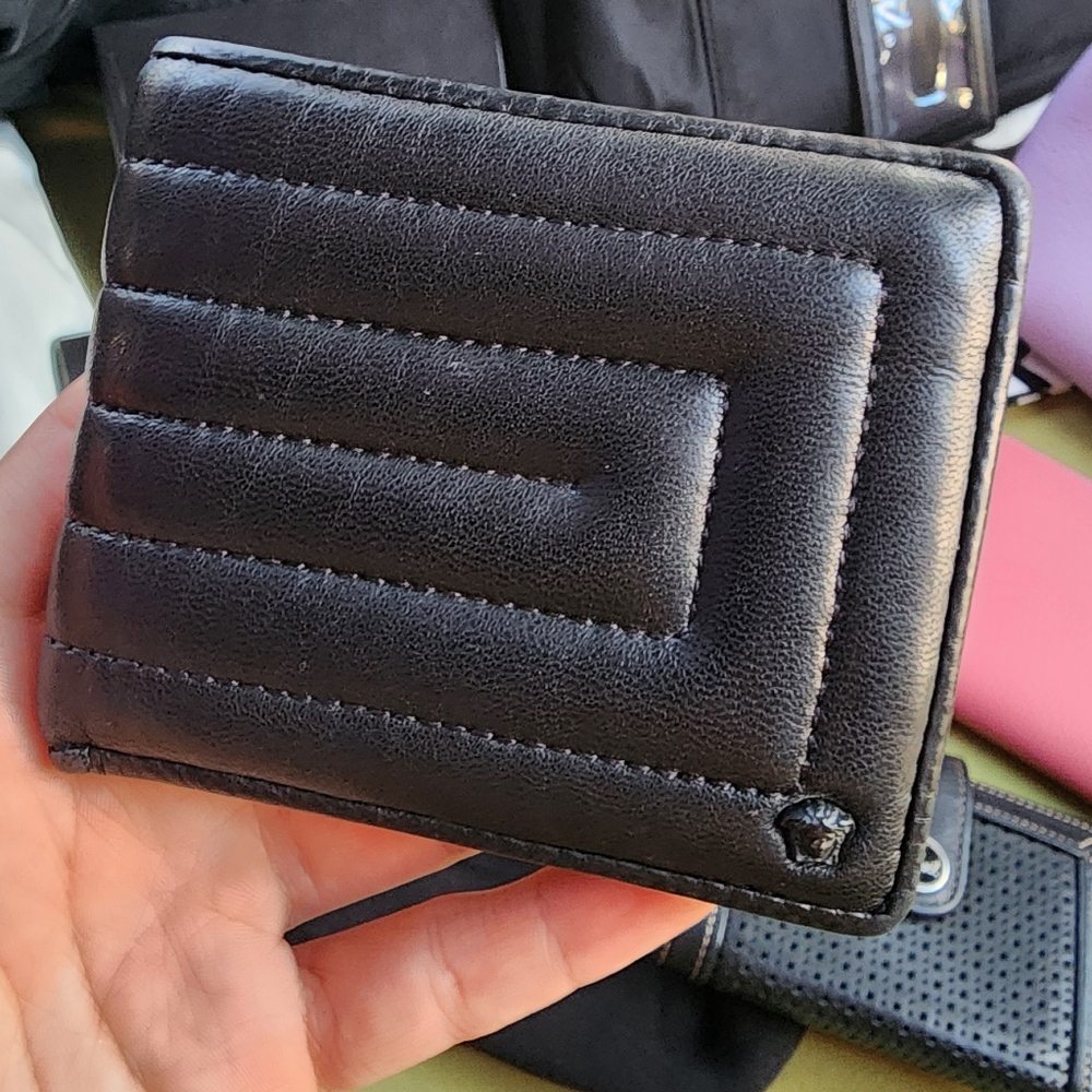 Versace Black Quilted Leather Wallet (Cheaper On Depop)